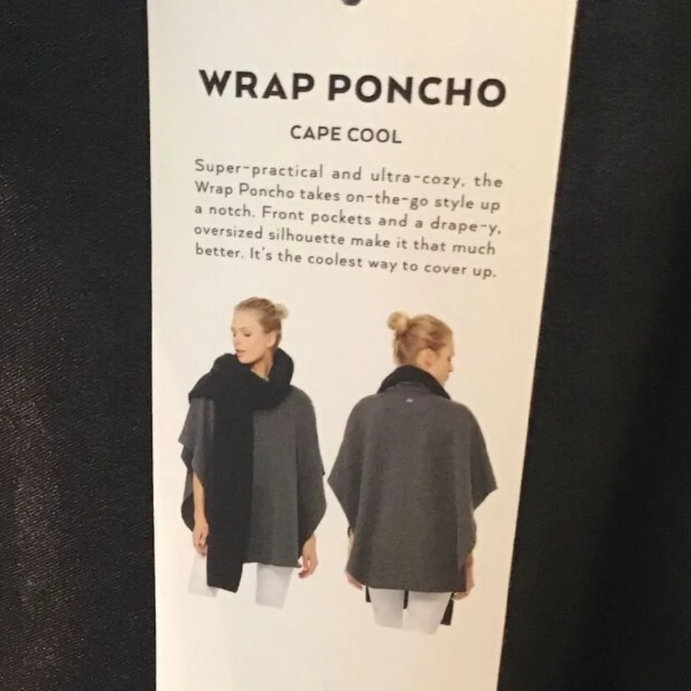 Alo Black and Gray Poncho with Scarf
